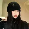 Gorro de Punto Retro Japonés con Botones Holgado para Mujer, Gorro Cálido de Invierno de Alta Gama, Gorro para la Cabeza a Prueba de Frío con Tacto Premium