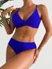 Biquíni de duas peças transfronteiriço para mulheres, estilo europeu e americano, sexy, cor sólida, push-up, para férias na praia, piscinas e fontes termais
