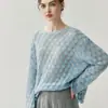 Tejido de Punto de Seda y Cachemira con Corte Estilo Occidental 2025 Otoño e Invierno Nuevo Estilo Cuello de Una Línea Suelto Perezoso para Mujer Jersey de Punto Blusa de Punto