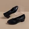 Zapatos de Trabajo de Piel Suave 2025 Otoño Nuevos Zapatos de Suela Suave Zapatos de Piel Negra Cómodos Profesionales Zapatos para Mujer Tacones Altos