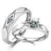 Anel de Casal Estilo Moda Coreana Boca Solta Banhado a Ouro Branco para Homens e Mulheres Casamento Zircônia de Luxo Leve Anel de Letra Dia dos Namorados