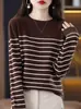 Comercio Exterior 2025 Otoño e Invierno Nuevo Estilo Suéter Holgado de Rayas en Contraste Moda Estilo Perezoso Camiseta Interior de Punto para Mujer