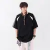 Camiseta de Manga Corta Bordada con Costura Raglán para Hombre Verano Nuevo Tendencia Holgada Hombro Descubierto Casual Versátil