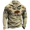 Nuevo suéter casual de moda para hombre con cremallera a la mitad, estampado digital 3D, transfronterizo europeo y americano, nuevo de comercio exterior 2024