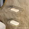 Saboneteira para Pet Suporte de Sabonete para Banheiro Prateleira de Armazenamento para Vaso Sanitário Sem Furo Camada Dupla Ventosa Montado na Parede Drenagem Armazenamento Atacado