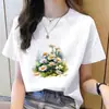 Camiseta Casual Feminina Moda Coreana Gola Redonda Estampa Floral Tendência Ins Manga Curta