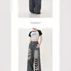 Jeans rotos de diseño retro de alta costura de nicho estilo americano para hombre, pantalones de otoño de cintura alta, holgados, estilo callejero, largos hasta el suelo