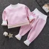 Roupas de Outono de Cintura Alta para Bebê Calças de Outono Conjunto de Roupa Íntima Forrada com Fleece para Meninos e Meninas Proteção da Barriga do Bebê Pijamas de Bebê para Primavera, Outono e Inverno