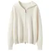 Nuevo cárdigan de punto versátil de mezcla de cachemira y lana con capucha, doble cremallera, casual, corte holgado, adelgazante, para otoño e invierno
