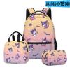 Mochila Escolar para Estudante Kuromi Sanrio Impressa Novo Produto 3D, Lancheira, Estojo, Conjunto de Três Peças