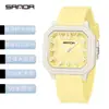 Reloj Serie Jelly Sanda Moda Estudiante Color de Contraste 50m Resistente al Agua Cuadrado de Cuarzo Silencioso Examen Reloj para Hombres y Mujeres