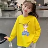 Camiseta de Manga Larga de Algodón Puro con Estampado de Dibujos Animados de Moda para Niñas, Estilo Coreano de Otoño para Niños Mayores, Top de Primavera y Otoño para Niñas Pequeñas