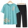 Blusa de Verão para Mãe, Camisa Estampada de Manga Curta de Verão para Idosos (60-70 Anos), Conjunto Fashion de Duas Peças