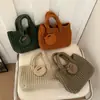 Hilo de Algodón Casual Retro Bolso de Axila Bolso de Mano para Mujer Bolso de Hombro de Paja Bolso Coreano para Teléfono Móvil Bolso Tejido Nuevo Hecho a Mano