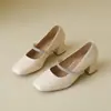 Zapatos de tacón grueso de punta cuadrada de corte bajo con hebilla y cadena de pedrería Mary Jane para mujer, estilo francés nuevo 2026