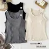 9969 # Regata básica simples de tecido escovado preto, branco e cinza para outono e inverno com design estiloso, regata justa sem mangas com bojo