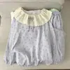 Pijama doble largo de encaje de algodón nube a cuadros amarillos, conjunto fino y amigable con la piel para casa para mujer en primavera y otoño