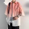 Camisa de Seda Gelada Gradiente de Manga Curta para Homens 2026 Verão Nova Solta Casual Tendência Masculina Camisa Jaqueta