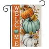 Bandera de jardín de doble cara de lino con diseño de calabaza de bienvenida para Acción de Gracias, otoño cálido, decoración de patio