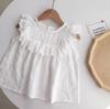 Camisa Branca para Meninas, Estilo Coreano de Verão, Camisa Baby Doll de Renda Soltinha, Top Estilo Saia para Crianças Pequenas