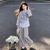 Moda Informal Mediano-Grande Niños Estilo Coreano Rayas Bloques de Color Patchwork Falso Dos Piezas Top Conjunto de Pantalones Casuales Color Sólido para Niñas Tendencia