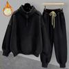Traje Casual Masculino Duas Peças Masculino Outono Inverno Jovem Tendência Gola Alta Meia Manga Moletom com Caimento Solto
