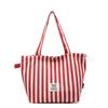 Bolsa de Lona Listrada Pequena Fresca Estilo Coreano Transfronteiriça para Mulheres Atacado Versátil Moda Grande Capacidade Bolsa Tote Bolsa de Ombro com Cordão