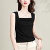 Chaleco de verano 2024 de talla grande con cuello cuadrado, estilo modal, ajustado, sencillo, a la moda, elegante y combinable para mujer