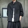 Nueva camisa de otoño para hombre estilo chino con cuello mao, top holgado de color liso con botones, camisa casual de manga larga estilo tradicional talla grande
