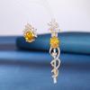 Pendientes de plata S925 con diseño de lazo de amor, de estilo pequeño, de lujo y con combinación de circonitas amarillas, para mujer