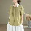 Blusa Casual Feminina Plus Size Manga Curta Solta Emagrecedora Pregas Francesas Verão 2026