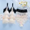 Conjunto de Lencería Sexy de Encaje Hueco con Soporte Suave para Mujer, Sin Varillas, Push Up, Transpirable, para Realzar la Espalda