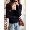 Camiseta de punto con cuello en V y encaje con costuras de nicho, camiseta de manga larga, camiseta de otoño ajustada y base adelgazante con top elegante