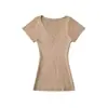 Camiseta 2026 para Mujer, Estilo Dulce y Picante, Corte Ajustado, Top de Punto Acanalado, Nuevo Estilo Coreano de Verano, Elegante Cuello en V con Mangas Volantes