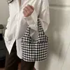 Bolso de Hombro Grande de Cuadros Retro Estilo Coreano 2026 Nuevo de Invierno Ligero Bolso de Compras Versátil Bolso de Mano de Lona
