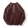 Estilo Montaña Exterior Hombres y Mujeres Pareja Otoño Cuello Alto Media Cremallera Transpirable Deporte Puntada de Pespunte Deporte Manga Larga Camiseta Top