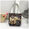 Bolsa de Mão Pequena Bordada com Elefante Estilo Étnico para Viagem Feminina Bolsa de Ombro de Lona Tecida para Todas as Estações Bolsa de Estudante