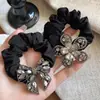 Elástico de Cabelo Laço com Strass de Cristal Novo Estilo Coreano, Acessório Scrunchie Elegante com Strass para Rabo de Cavalo Alto