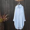 Camisa de Verano Transfronteriza de Largo Medio y Manga Larga de Color Sólido para Mujer, Cárdigan Artístico Holgado Delantero Corto y Trasero Largo, Chaqueta Delgada Protectora Solar