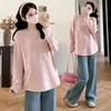 Camiseta Térmica de Cachemir Grueso Otoño/Invierno Nuevo Estilo Talla Grande Manga Larga Camiseta Base Bloque de Color Ropa Interior Camiseta Top de Maternidad