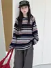 Camiseta de Manga Larga para Niñas Medianas y Grandes de Otoño Nueva Ropa Infantil Camiseta Rayada para Niñas Top Capa Base Holgada Elegante