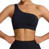 Nuevo Estilo Europeo y Americano Sujetador Deportivo Asimétrico de un Hombro Secado Rápido a Prueba de Impactos para Correr Chaleco Deportivo Elástico Color Nude para Yoga