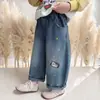 Calça jeans feminina estilo coreano com bordado de gato, nova moda tendência primavera e outono 2026 para meninas