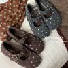 Sapatos Mary Jane, sapatilhas femininas de salto baixo, nova coleção de outono, couro genuíno com detalhe de fivela, sapatilhas de bico raso, sapatos femininos, design de bolinhas de bico raso, 02-6