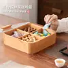 Nueva caja de frutas de madera de nogal estilo chino con tapa, bandeja dividida de madera maciza para frutas secas, caja de almacenamiento para té y bocadillos en la sala de estar