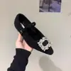 Sapatos Mary Jane de lã com salto grosso e fivela quadrada de strass estilo francês para pessoas baixinhas, versáteis e elegantes com design de fivela rasa