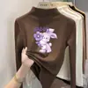 Ropa interior básica para niñas con forro polar de otoño e invierno, camiseta de manga larga cepillada para niños, cuello semi-alto, top cálido para niños mayores