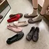 Zapatos planos de piel de oveja auténtica para mujer, zapatos de corte bajo de una sola pieza para todas las estaciones, zapatos de conductor de ballet con punta redonda y lazo de cuero genuino