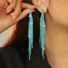 Aretes DINGKA Azul Cristalino con Borla Larga para Mujer Joyería para Oreja de Cobre Brillante con Pedrería de Lujo de Alta Gama