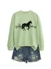 Sitio Independiente de Amazon Hecho Listo Casual Simple Cuello Redondo Corazón de Caballo Divertido Sudadera Larga de Manga Larga para Mujer Ebay Holgada